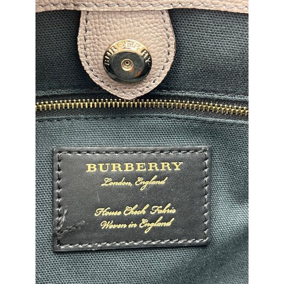 Burberry Banner House Check Leather Canvas Medium Hand Shoulder Tote Bag - Picture 9 of 12
